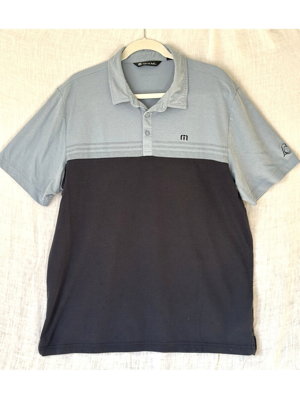TravisMathew Men's XXL Regular  Gray Blue  Short Sleeve Logo Polo